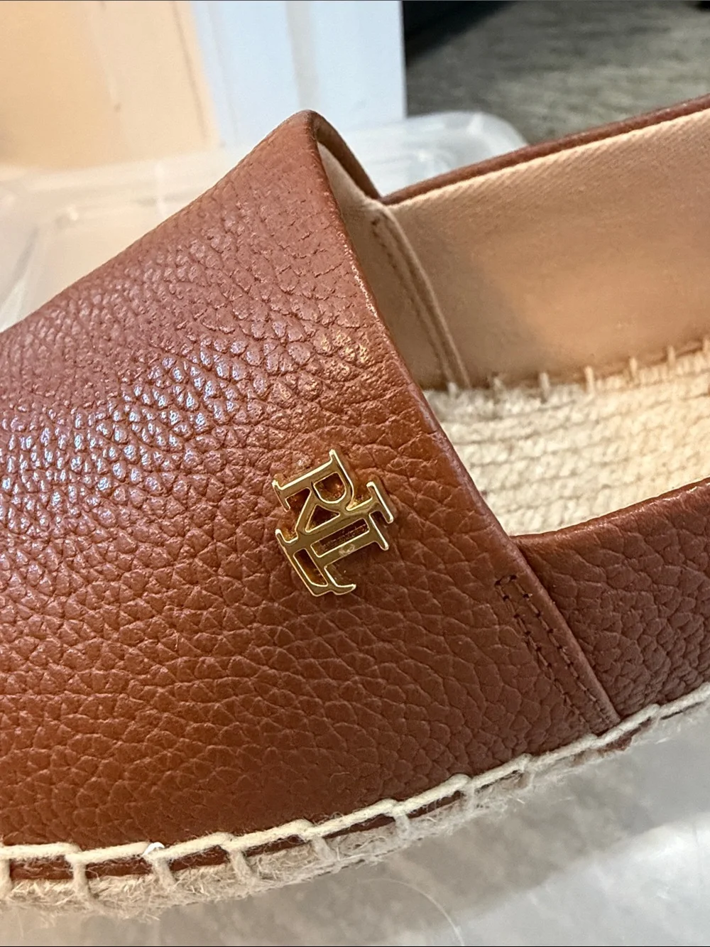 Ralph Lauren Brown Leather Espadrille Slip-Ons
